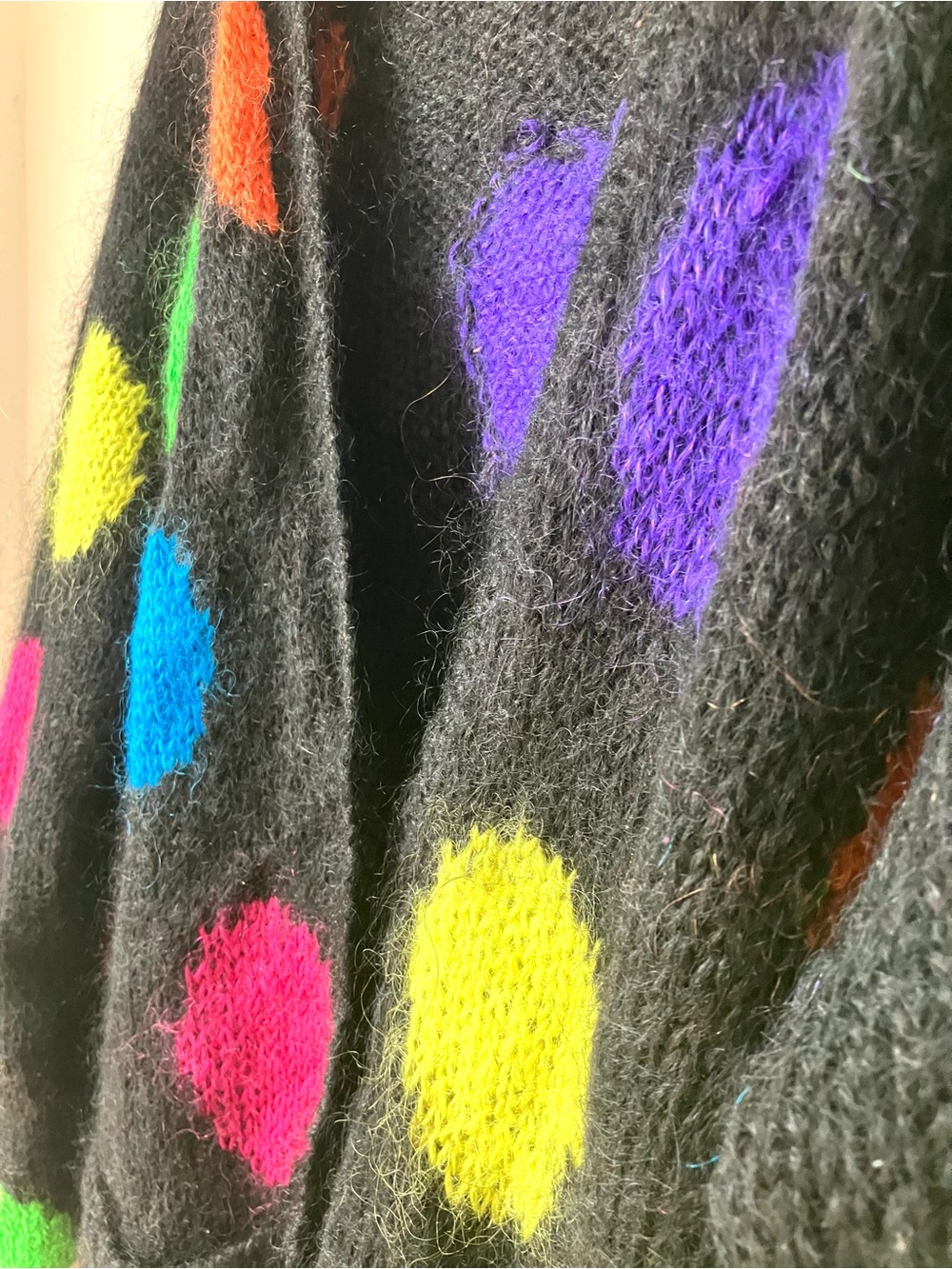 Vintage Black Cardigan with Multicolor Polka Dots - Picture 2 of 5